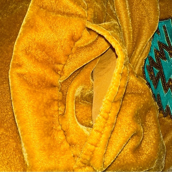 Crazy Train Mustard Velvet Like Bomber Jacket with Bucking Horse & Teal Accents - Picture 9 of 11